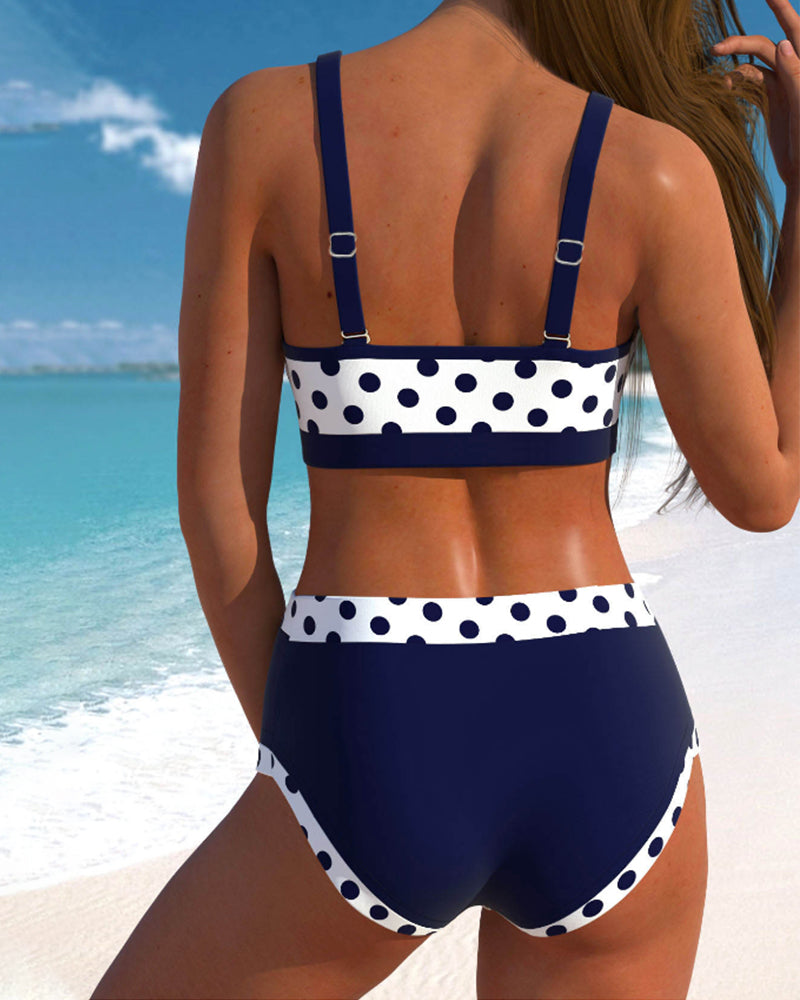 Lisbet - Bikini patchwork taille haute à pois