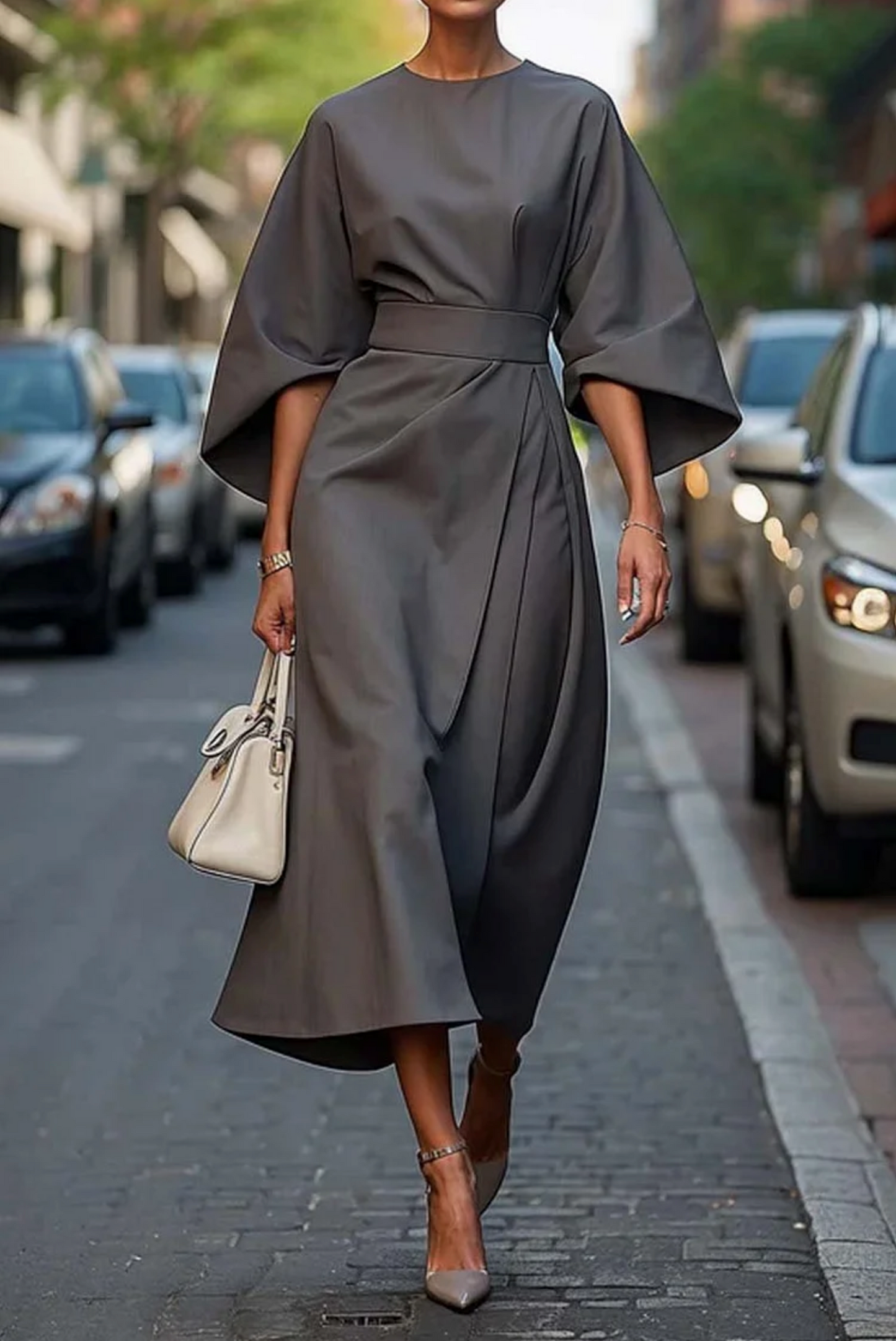 Louise – Robe élégante avec manches lanterne