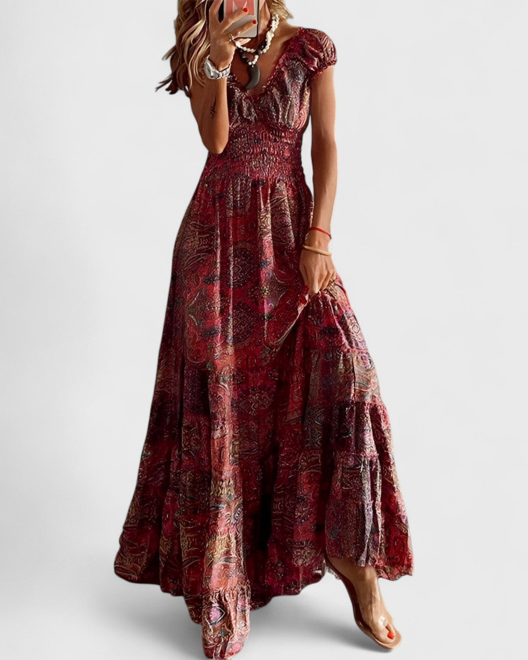 Alba robe longue bohème à taille ajustée