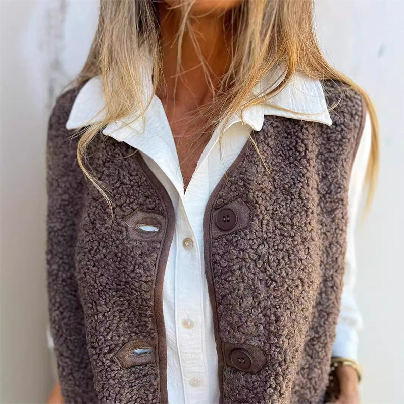 Eva - Cardigan boutonné sans manches en laine chaude