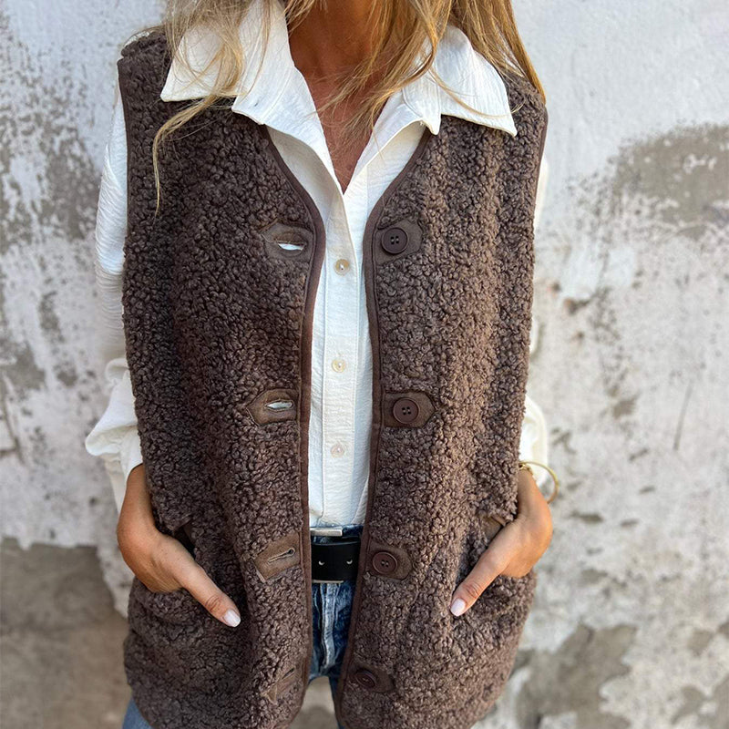 Eva - Cardigan boutonné sans manches en laine chaude