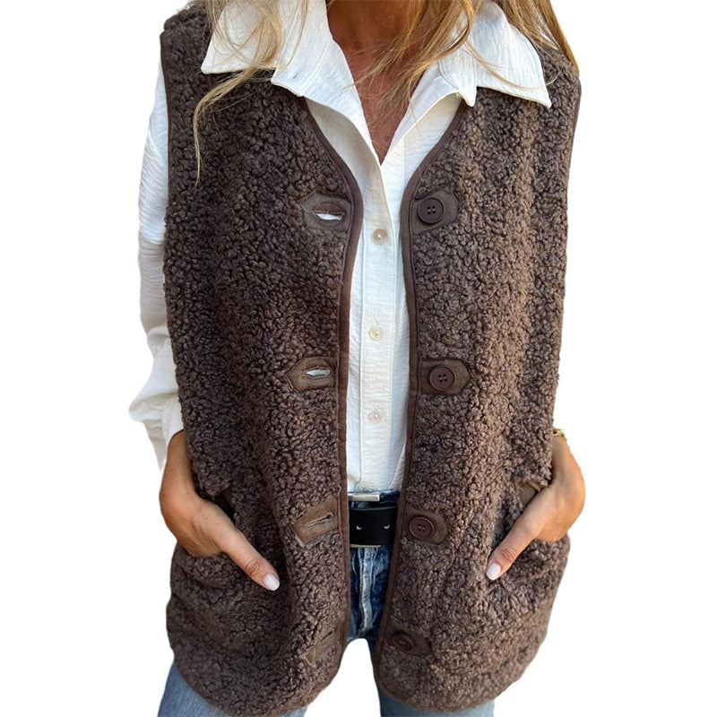 Eva - Cardigan boutonné sans manches en laine chaude