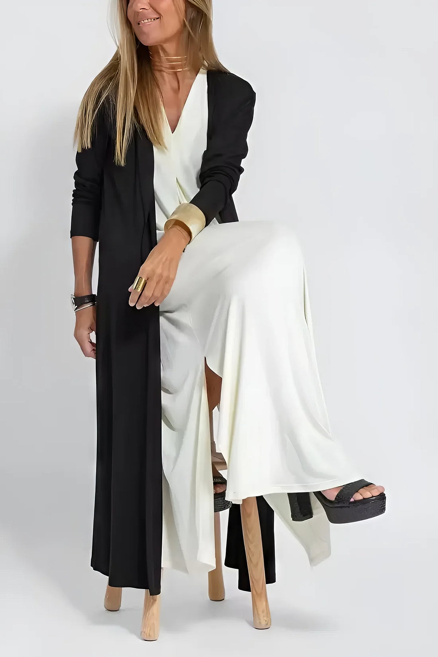 Robe longue élégante + cardigan assorti OFFERT