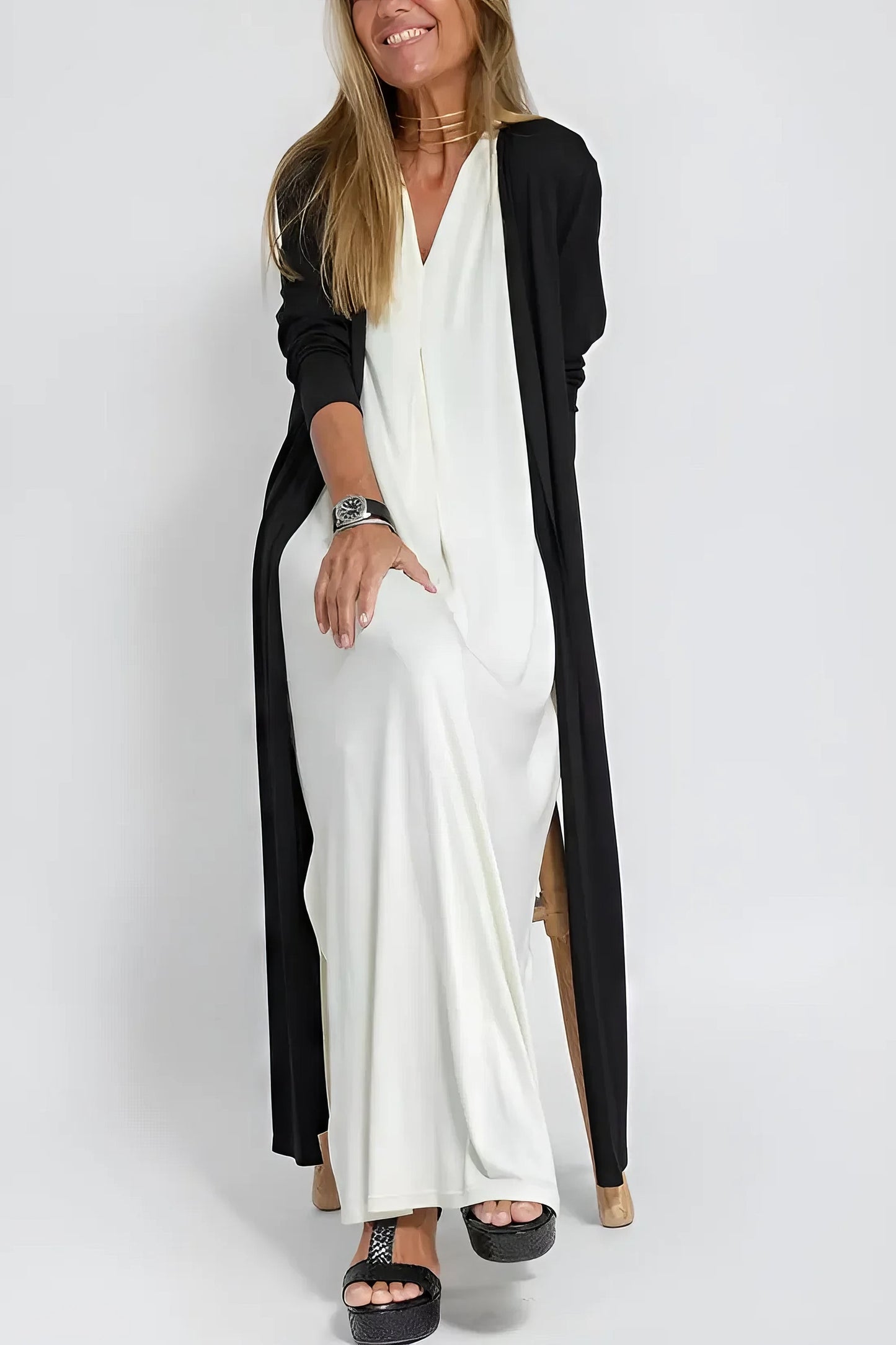 Robe longue élégante + cardigan assorti OFFERT