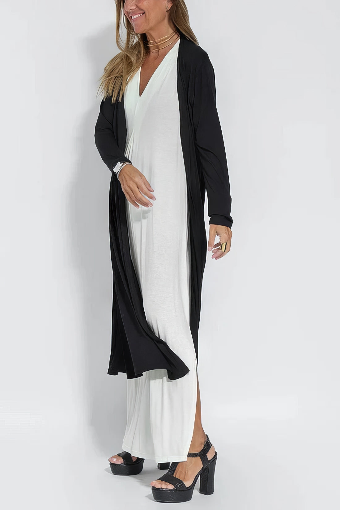 Robe longue élégante + cardigan assorti OFFERT