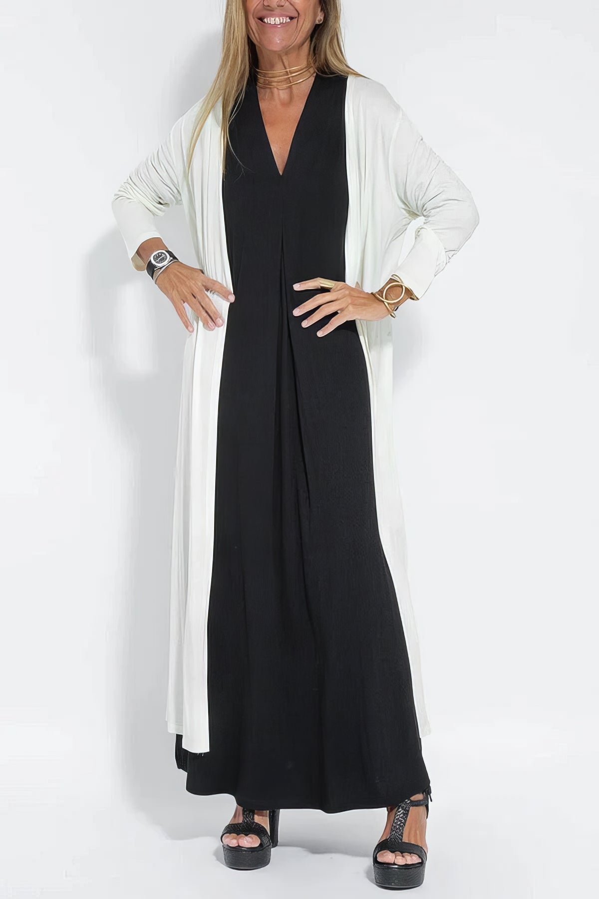 Robe longue élégante + cardigan assorti OFFERT