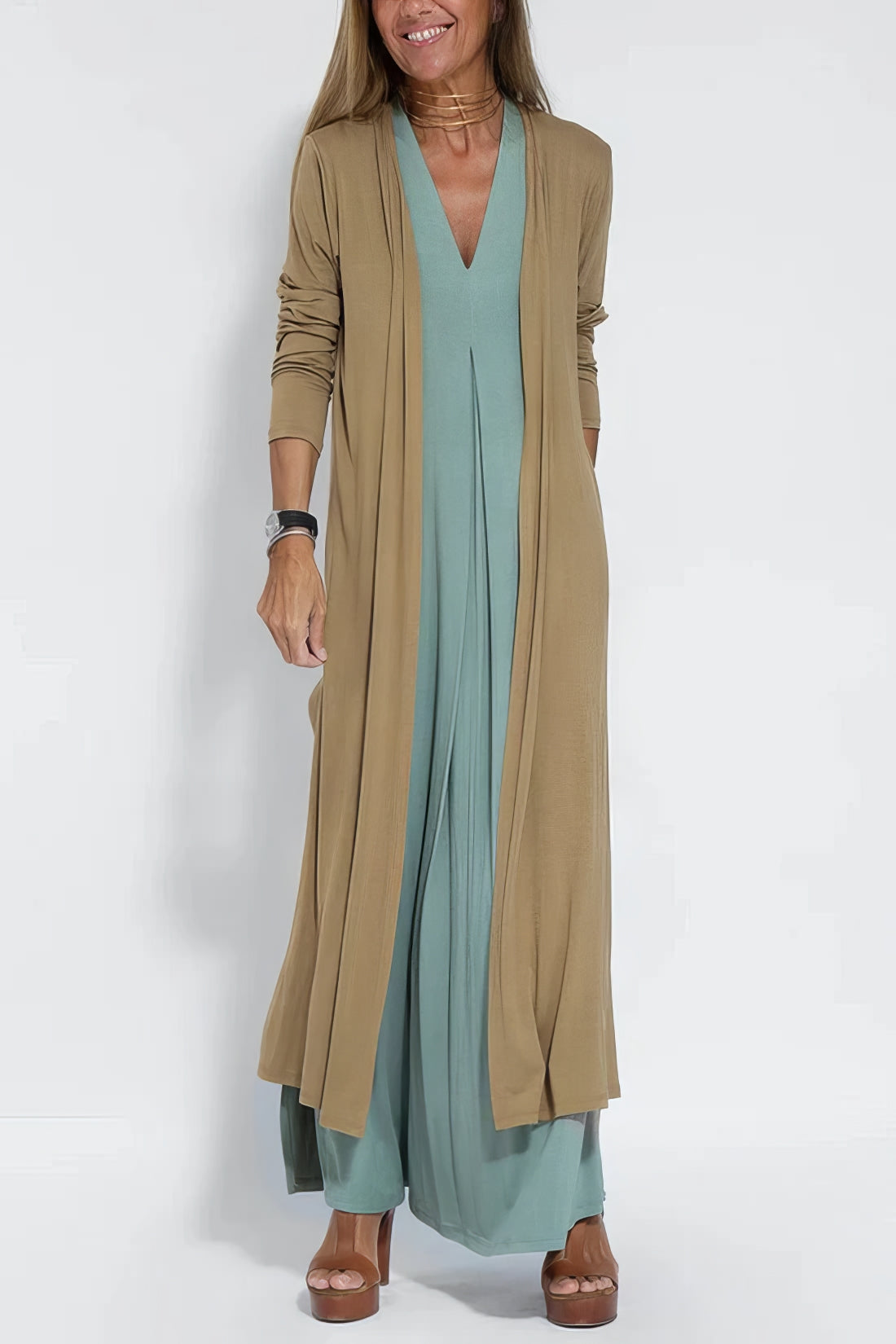 Robe longue élégante + cardigan assorti OFFERT