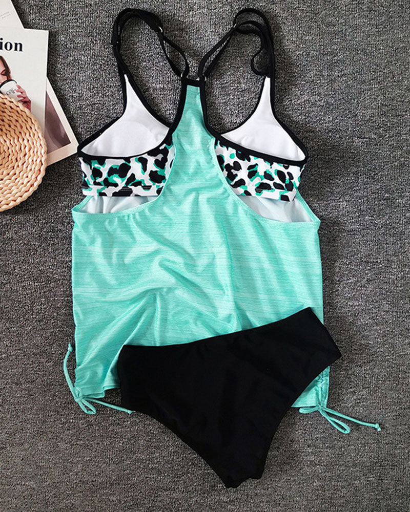 Augustus - Tankini uni avec imprimé léopard