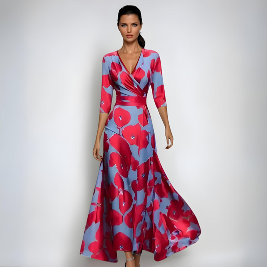 Allegra | Robe Longue Portefeuille avec Fleurs