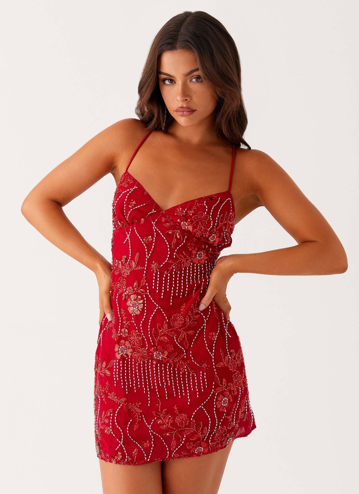 La Sequin Cami Mini Dress - Rouge