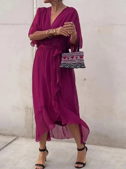 Monica | Robe en mousseline de soie avec décolleté en V