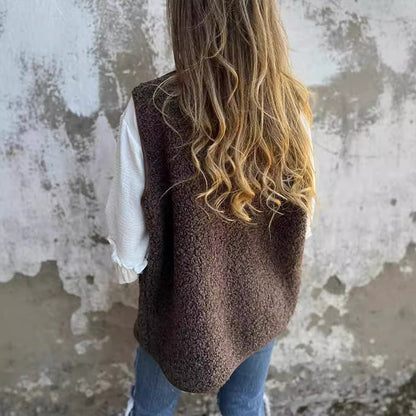 Eva - Cardigan boutonné sans manches en laine chaude