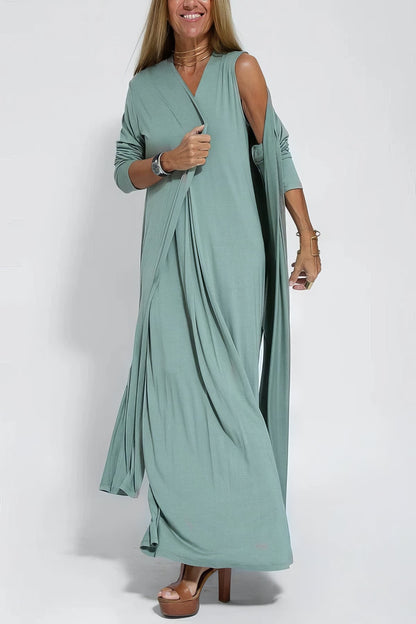 Robe longue élégante + cardigan assorti OFFERT